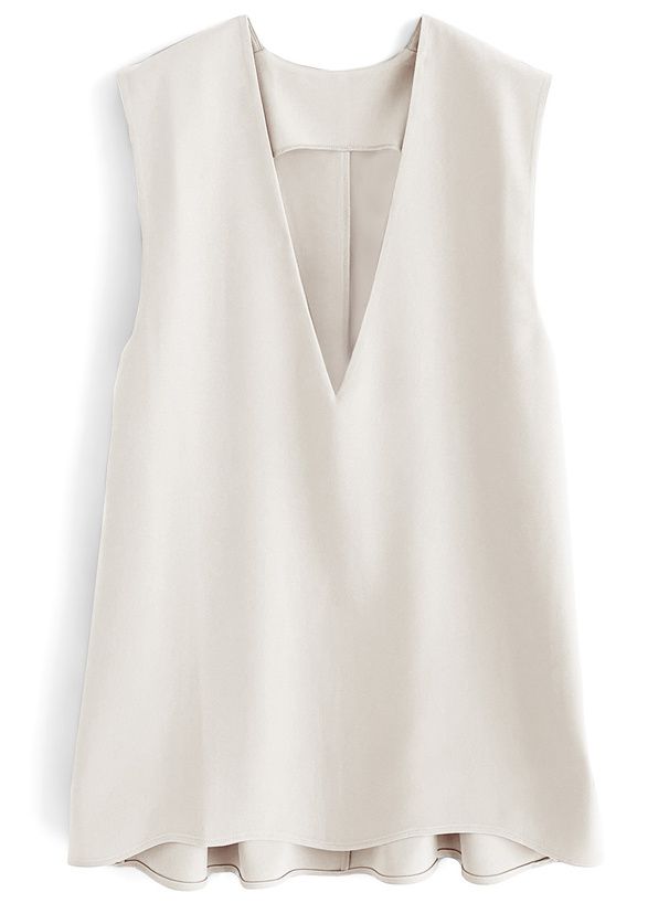 日本 GRL - 優雅V領無袖西裝背心-米杏 (F)