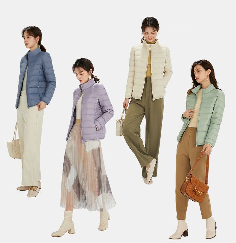 成人輕薄立領羽絨外套(女款)-淺灰色