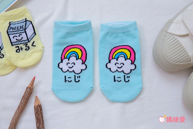 日本 OKUTANI - 童趣日文插畫短襪-愛心-紅白 (13-18cm(3-6y))