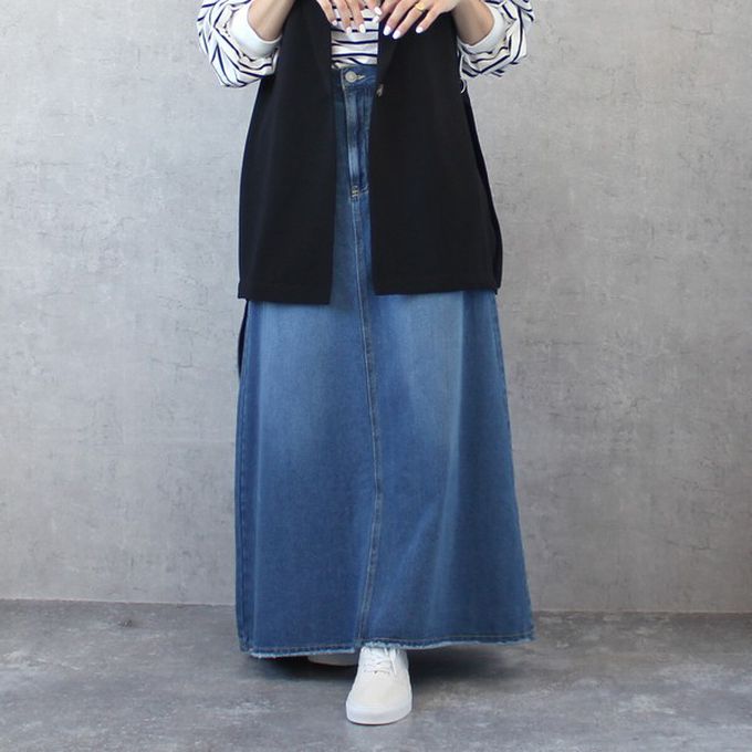 日本女裝代購 - 經典厚磅A字牛仔長裙(高個媽咪推薦)-深藍