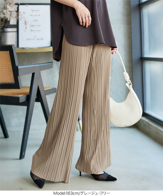 日本 Kobe Lettuce - [可剪裁]優美細坑條休閒寬褲-黑