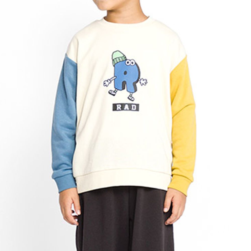 裏起毛俏皮印花長袖上衣-G撞色袖-象牙