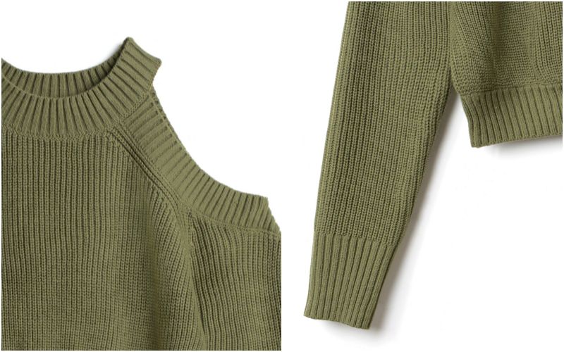 日本 GRL - 雙挖肩羅紋毛衣-卡其綠