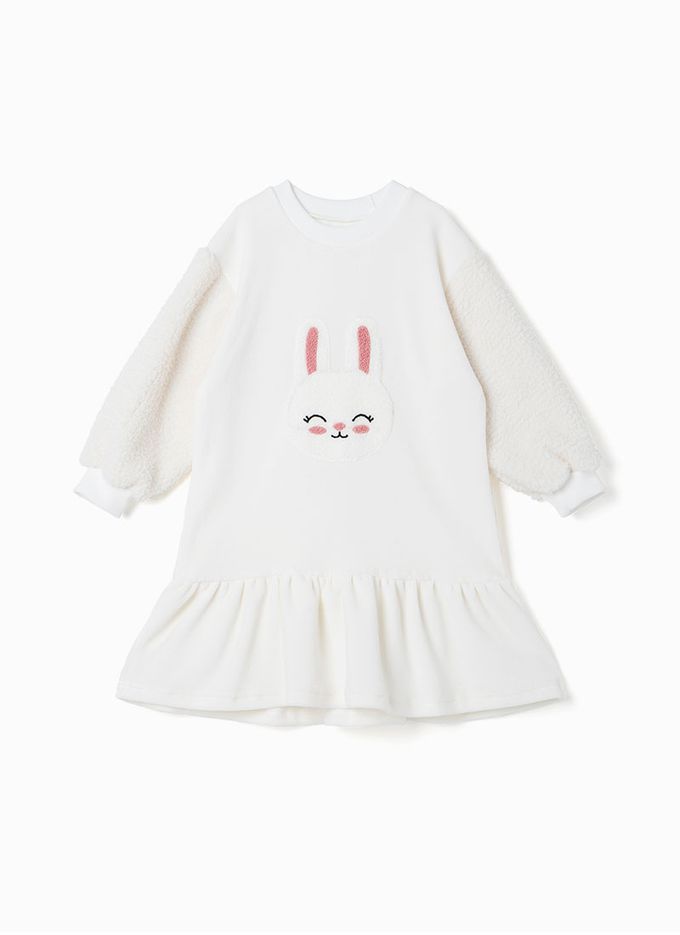 韓國 OZKIZ - 萌萌雪白兔暖絨洋裝-奶油白
