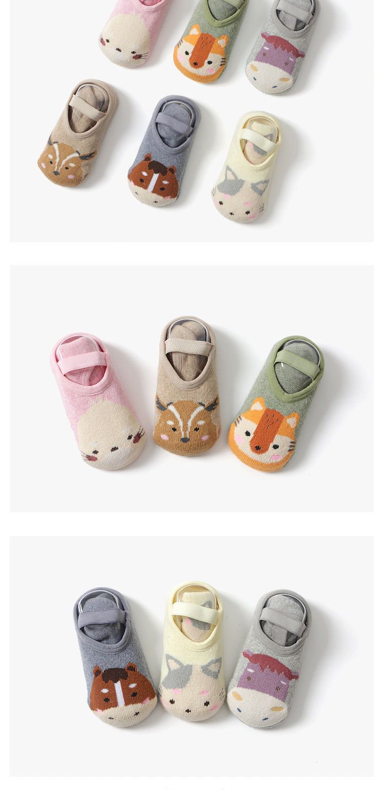 JoyNa - 3雙入-秋冬微厚防掉跟地板襪 止滑襪 寶寶保暖襪-米色貓咪+隨機2雙