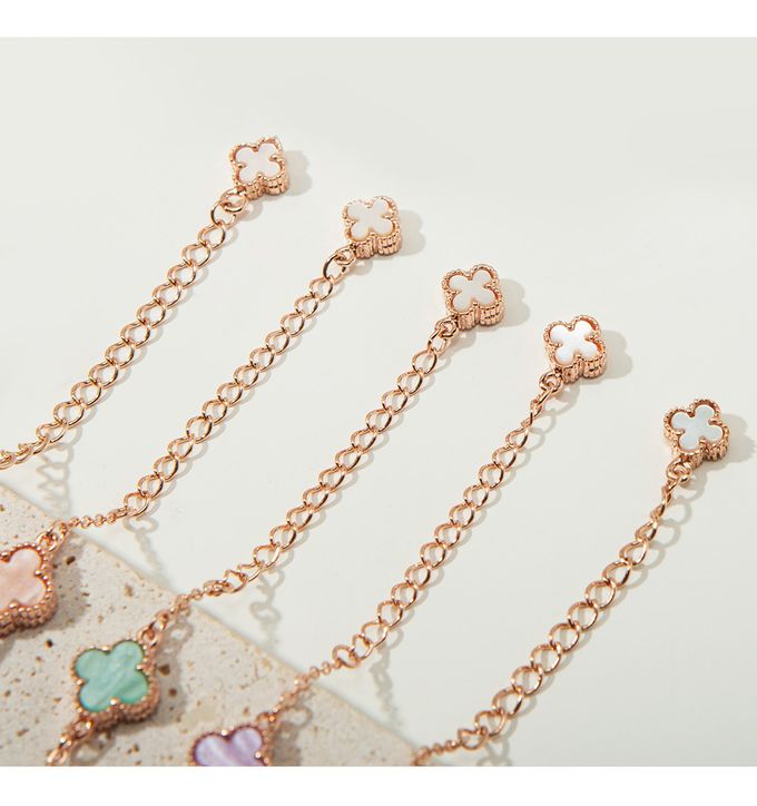 韓國 Soo&Soo - 雙面幸運草拋光手鏈-紫 (長度16cm)