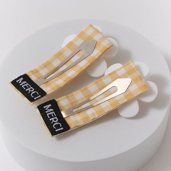 日本 Lycee mine - 小雛菊清爽格紋髮夾(同色2入組)-薄荷 (F)