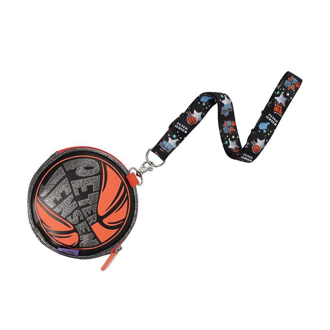 韓國 PETER JENSEN - (附吊繩)籃球圓形拉鍊零錢包-銀黑 (12x12cm)