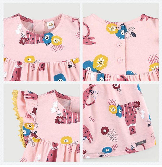 韓國 milk mile - 花豹圖印荷葉袖洋裝-粉