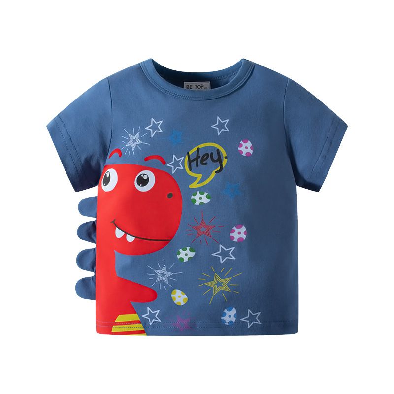 BE TOP - 純棉立體短袖上衣-挑眉恐龍-綠色