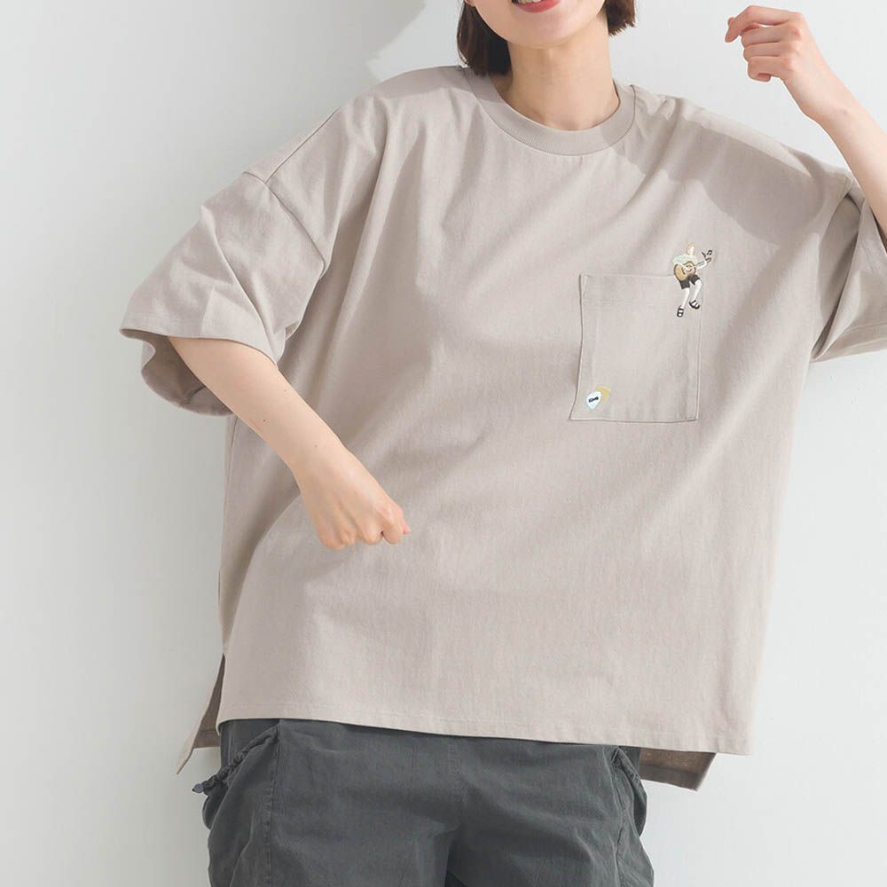 16OE天竺棉 俏皮刺繡五分袖上衣-彈吉他-卡其