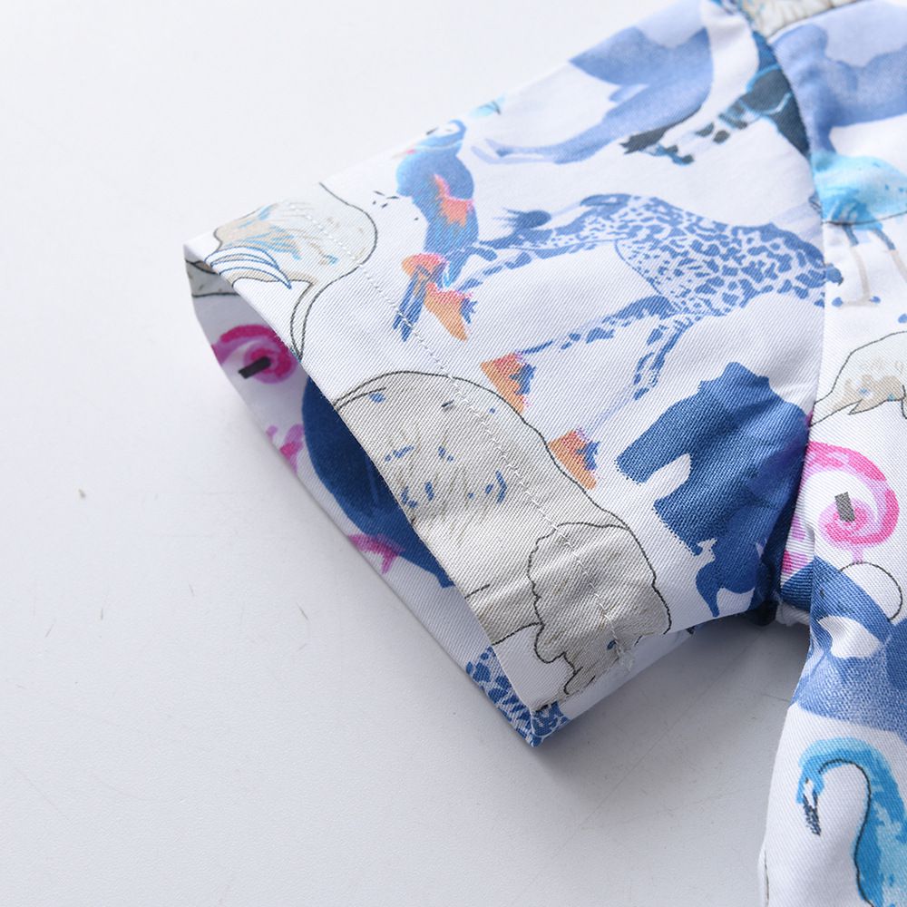 小紳士短袖襯衫套裝-滿版雛菊-綠色