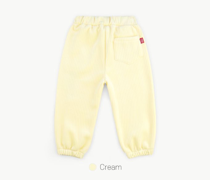 韓國 Care Bears - 鬆緊腰聯名款內刷毛縮口長褲-刺繡熊-奶油黃
