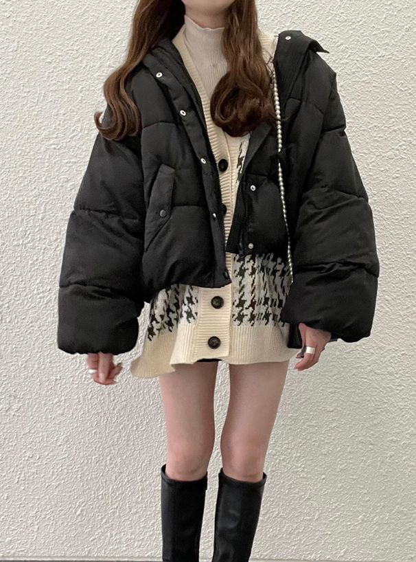 日本 GRL - 保暖科技羽絨連帽外套-淺灰杏 (F)