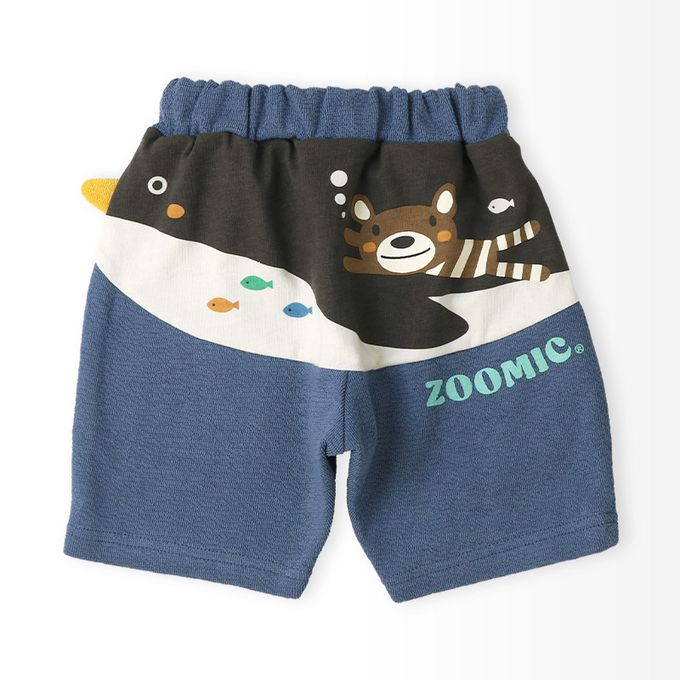 日本 ZOOLAND - 天竺棉海洋動物反摺格紋短褲-灰