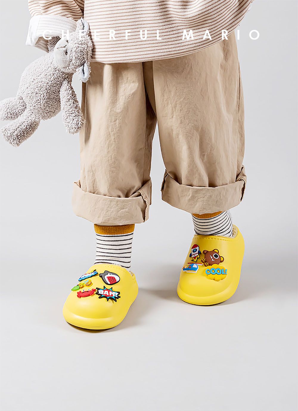 Cheerful Mario - 秋冬保暖兒童拖鞋-黃色