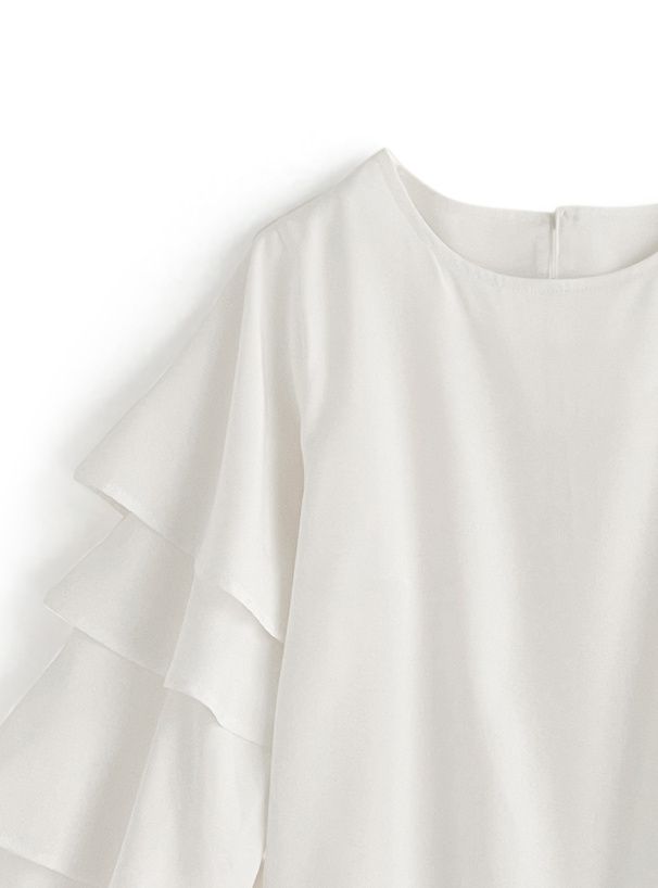 日本 GRL - 優雅氣質層次長袖上衣-杏白 (F)