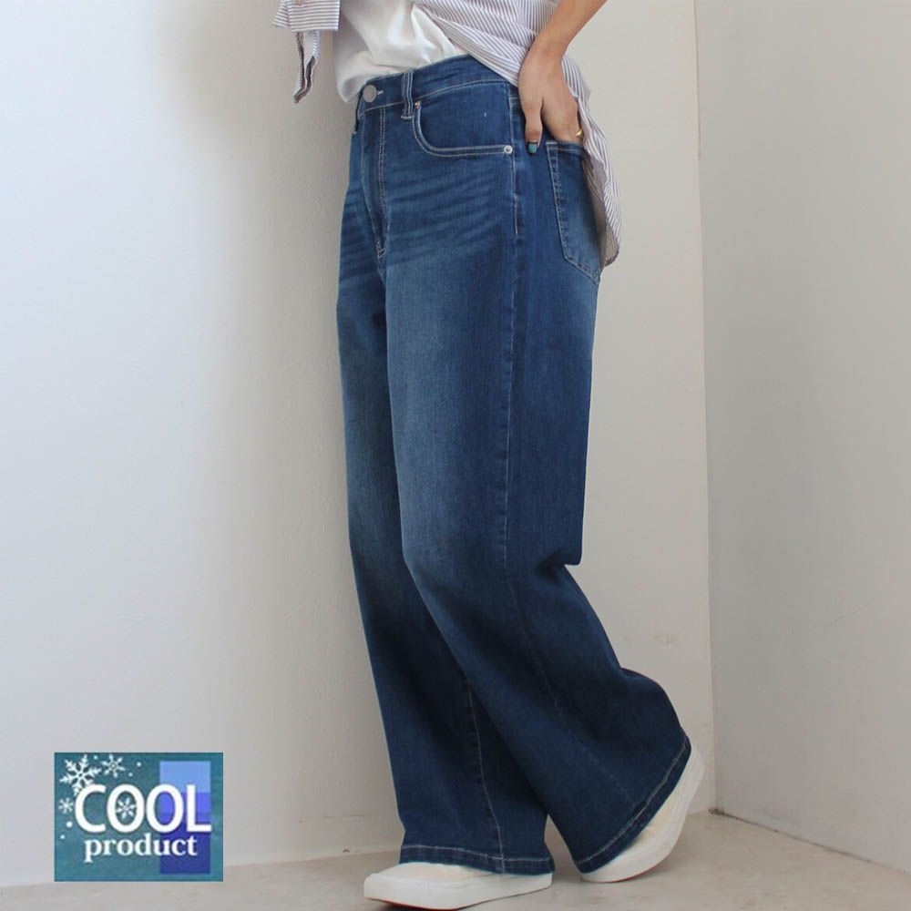 Coolish 接觸涼感舒適快乾丹寧寬褲-海軍藍