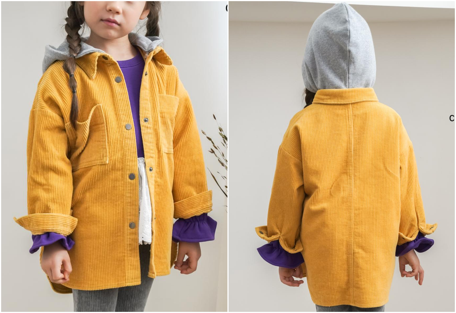 韓國 ccomma. J - 燈芯絨連帽夾克-芥末黃