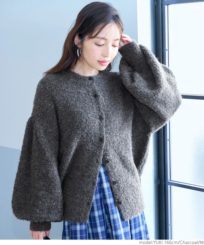 日本 COCA - 澎澎氣球袖針織開襟衫-橘粉