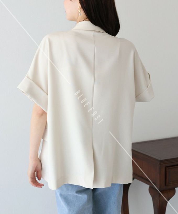 日本 BLUE EAST - 亞麻感氣質金釦短袖西裝外套-象牙白