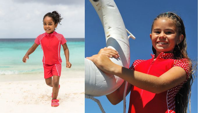 德國Playshoes - 抗UV防曬短袖兩件組兒童泳裝-復古波點