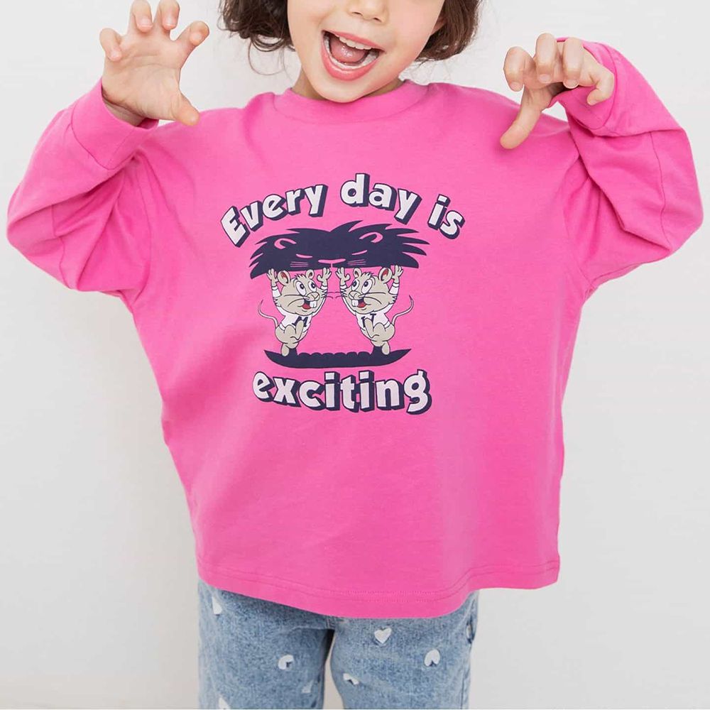 春季俏皮印花薄長袖上衣-刺激雙鼠-桃粉紅