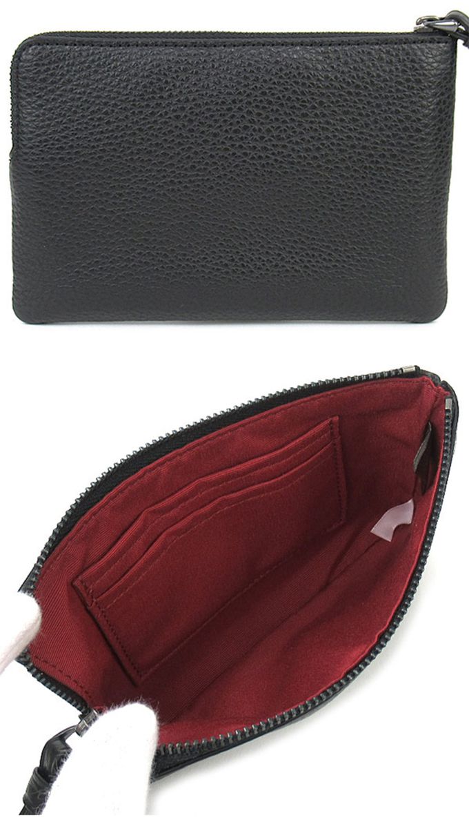 COACH - 馬車LOGO皮革拉鍊手拿包 (黑)