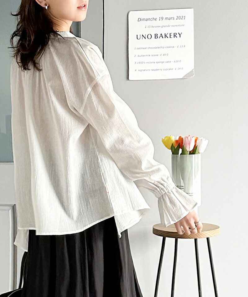 日本 Classical Elf - 慵懶2WAY皺縮木耳領長袖上衣-冰河藍