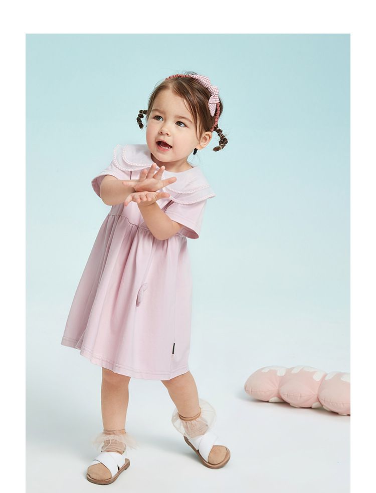 娃娃領公主袖連身洋裝-立體花朵-粉色