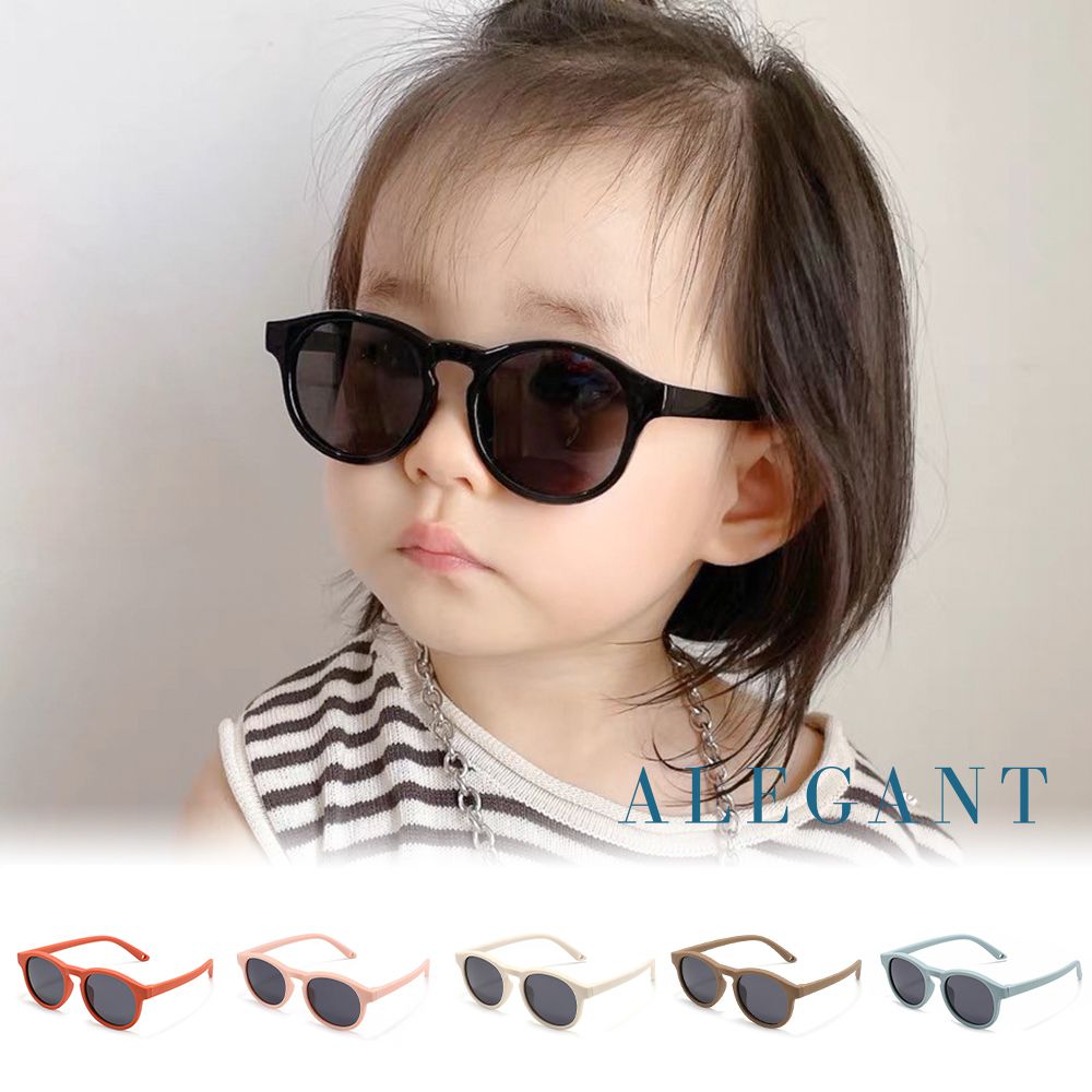 ALEGANT - 寶寶時尚酷遊黑嬰幼兒專用輕量彈性太陽眼鏡│UV400圓框偏光墨鏡(附可拆裝防滑眼鏡繩) (酷遊黑)
