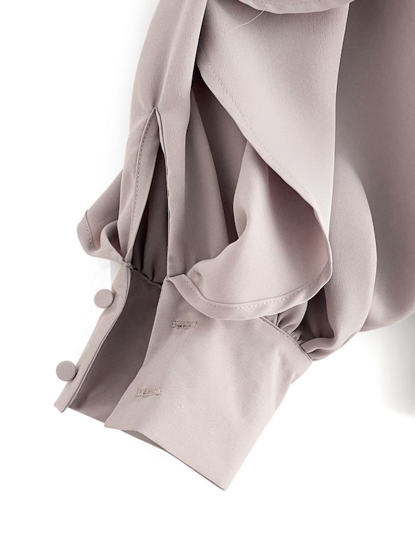 日本 GRL - 低調光澤蝴蝶結長袖上衣-煙燻粉 (F)