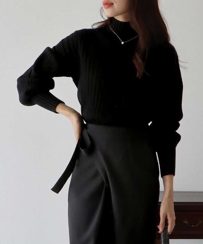 日本 BLUE EAST - 百搭坑條立領針織毛衣-水藍