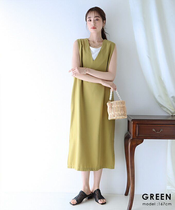 日本 BLUE EAST - 2WAY率性簡約V領連身洋裝/背心裙-黑