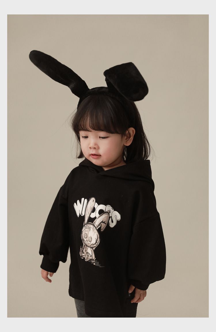 連帽寬鬆長袖帽T-可愛兔兔-紅色