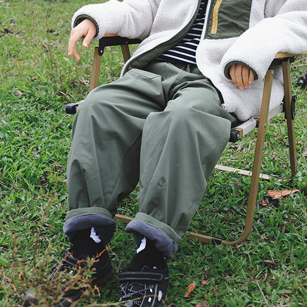 保暖加絨防風防水工裝長褲-綠色