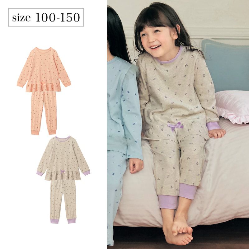 日本千趣會 - GITA 極柔舒適長袖家居服/睡衣-小花-灰紫