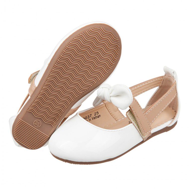 甜美風格蝴蝶結白色亮皮兒童娃娃鞋公主鞋