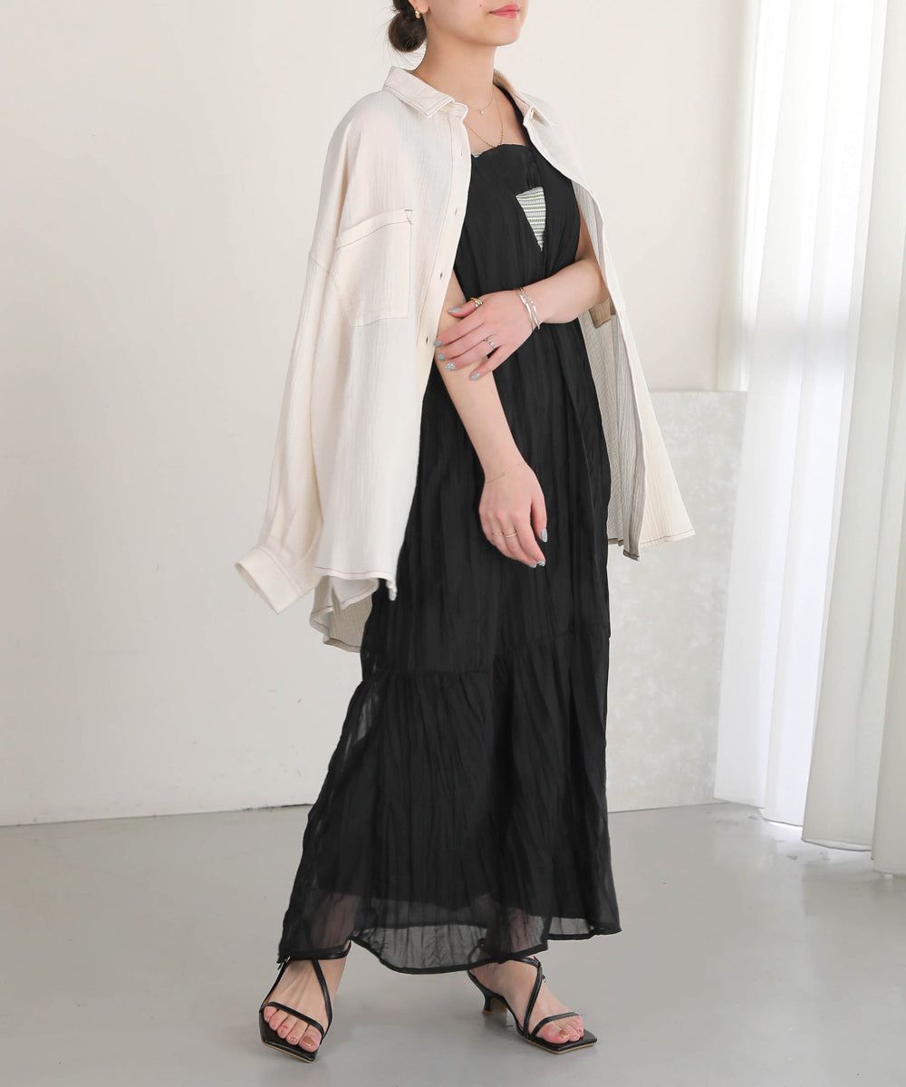 日本 Bab - V領浪漫飄逸無袖洋裝-米杏