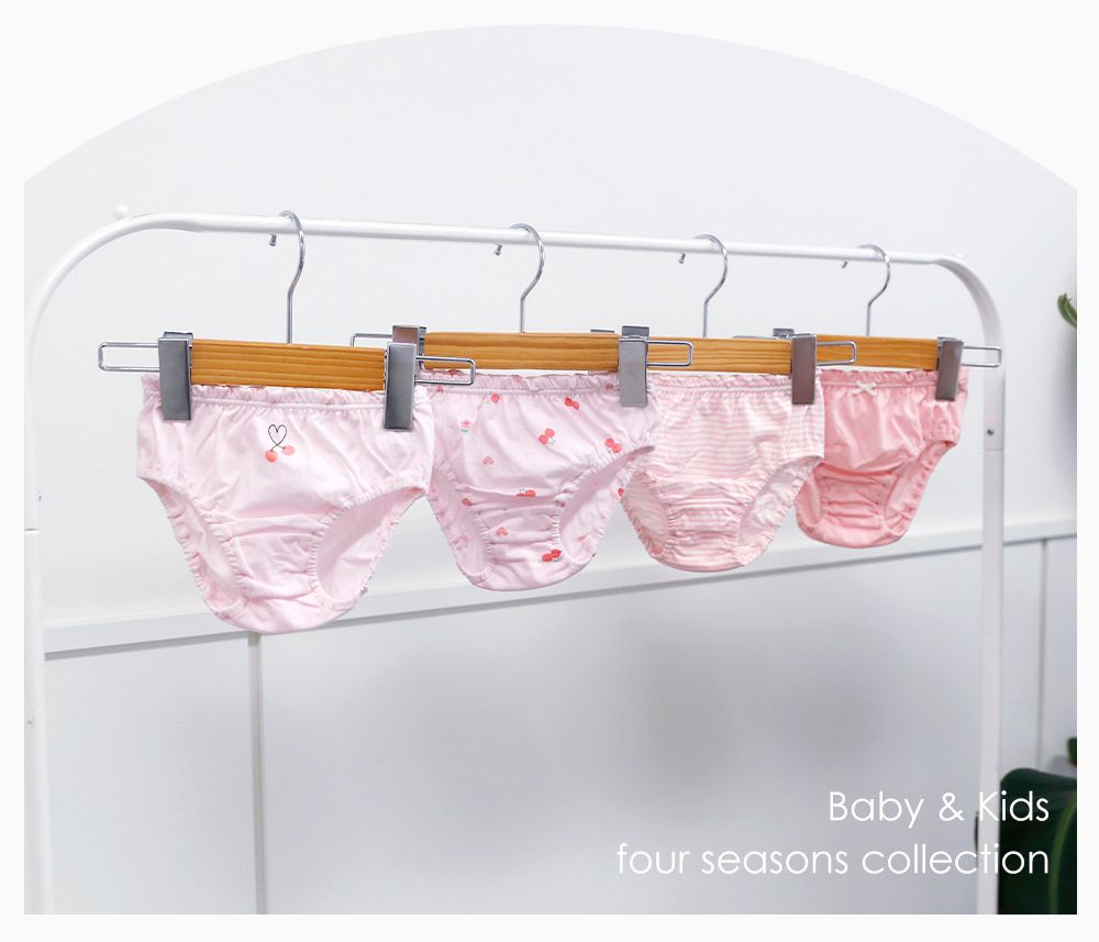 (4入組)女寶無螢光輕柔棉三角褲-條紋X櫻桃