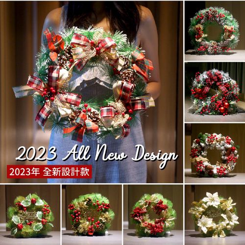 芬蘭聖誕花圈-B12金葉紅緞帶花圈 (30cm)