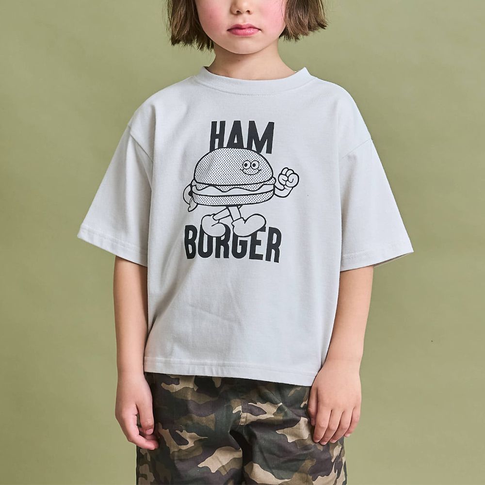 防污速乾簡約印花短袖上衣-漢堡-黑