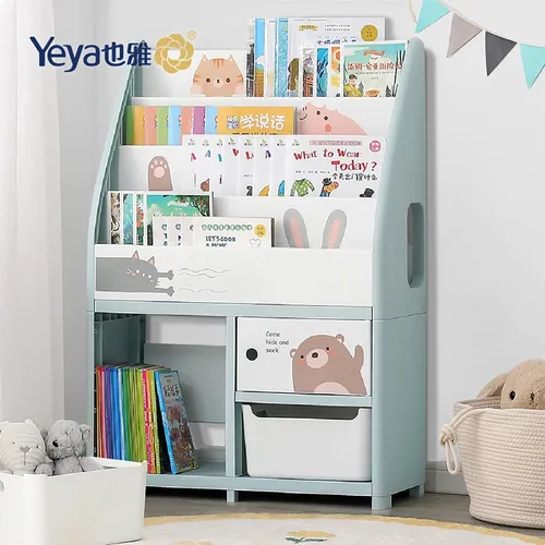 Yeya 也雅 - 萌想樂園兒童玩具繪本分類收納櫃-1大格+2小格1門+1儲物凳-DIY-2色可選-躲貓貓