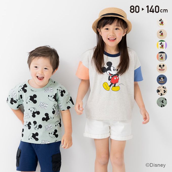 日本 Chil2 - 聯名款  卡通人物米奇純棉短袖上衣-滿版印花-薄荷綠