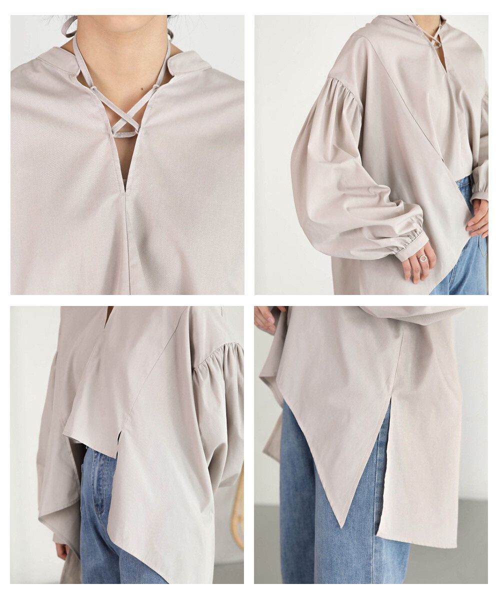 日本 Bab - 前短後長設計感綁帶上衣-簡約白