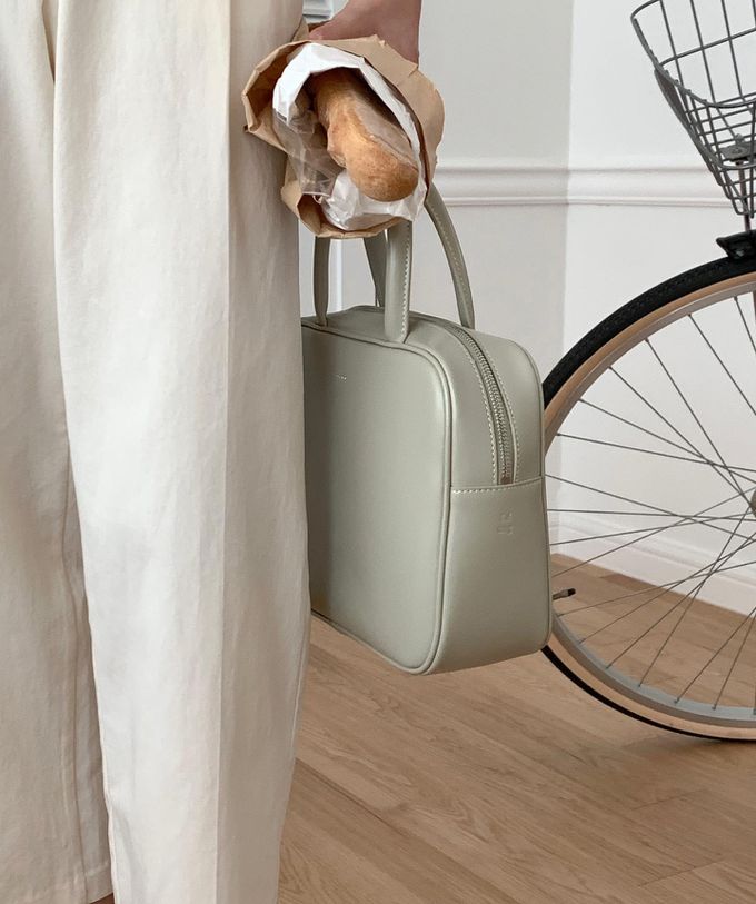 韓國lemego - 牛皮時髦時髦方形手提包(Lego)-薄荷綠