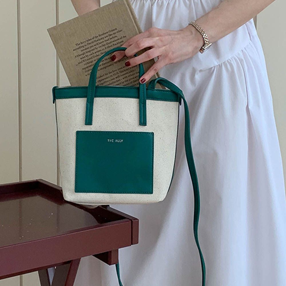 小眾設計  質挺帆布耐裝手提/肩背包 (墨綠)