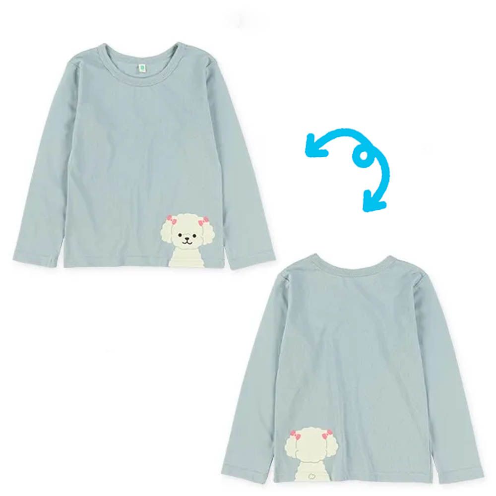 可愛動物印花長袖上衣-小狗-淺藍