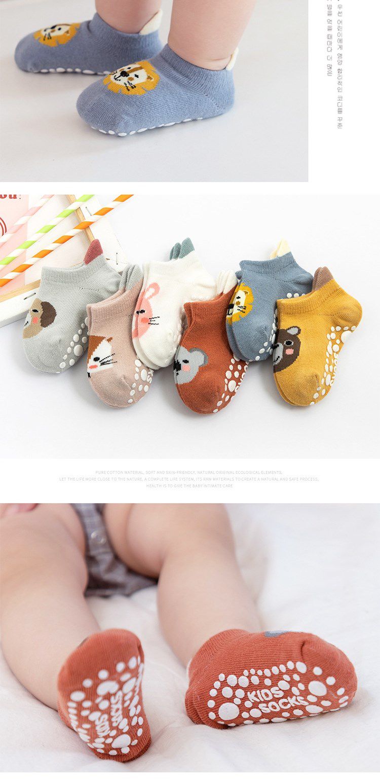 JoyNa - 5雙入-嬰兒襪 棉質大後跟防滑童襪 襪子-女寶寶隨機5入