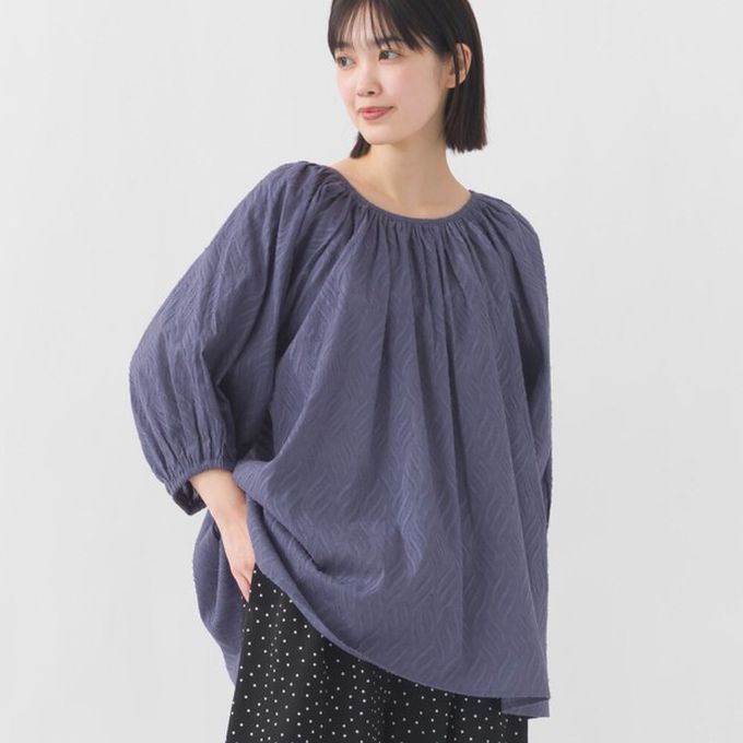 日本 OMNES - 100%印度棉 前後2way典雅緹花七分袖上衣-黑